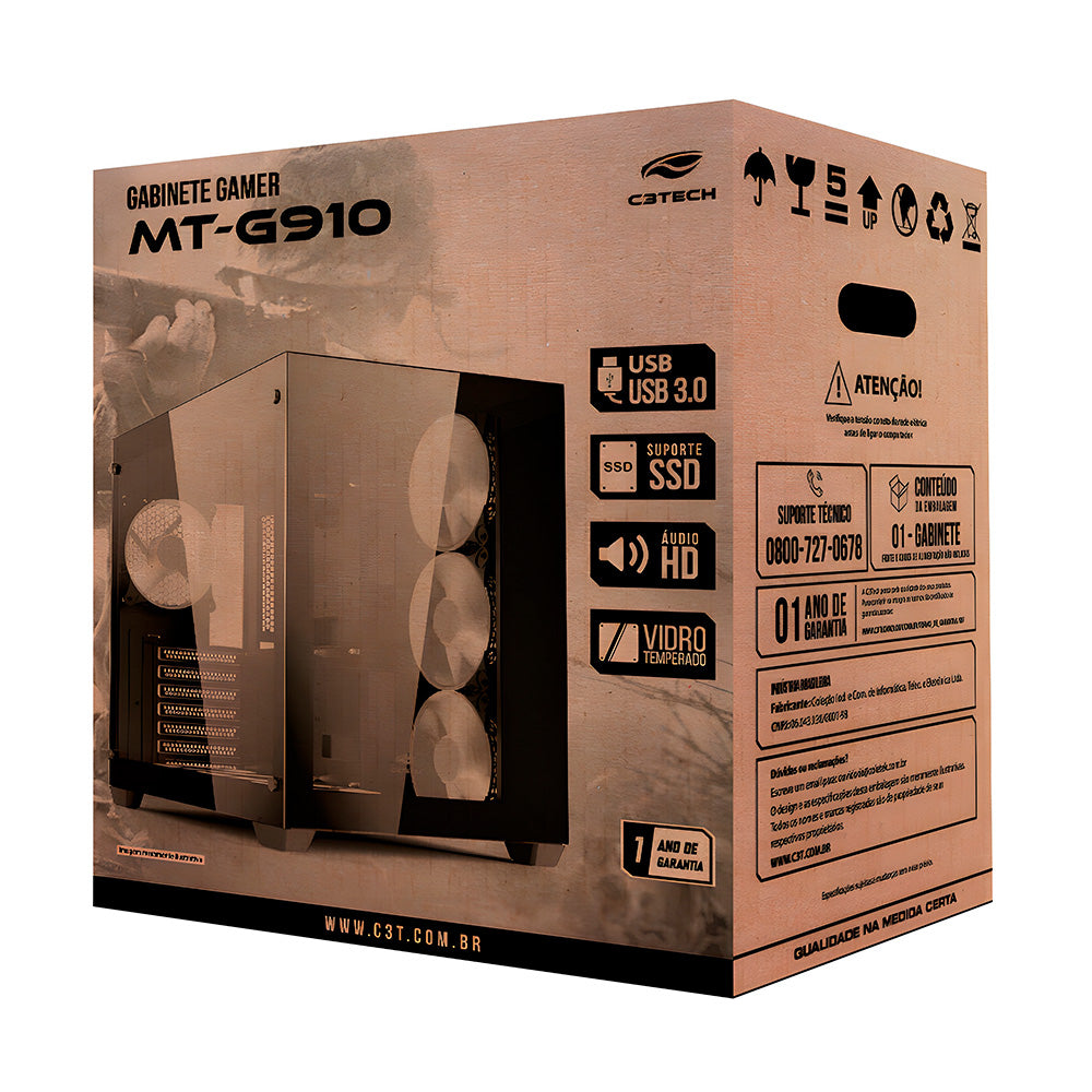 Gabinete Gamer C3Tech Gaming Aquarius MT-G910WH, Mid Tower, Lateral Em Vidro Temperado, Sem Fonte - Branco