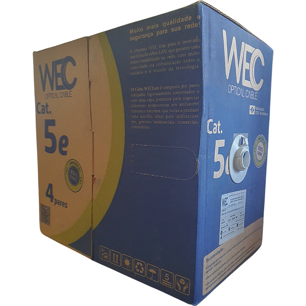Caixa de Cabo de Rede Cat5E, 305 Metros, Utp 4p 4PX24AWG UTP CMX 100% Cobre WEC Preto