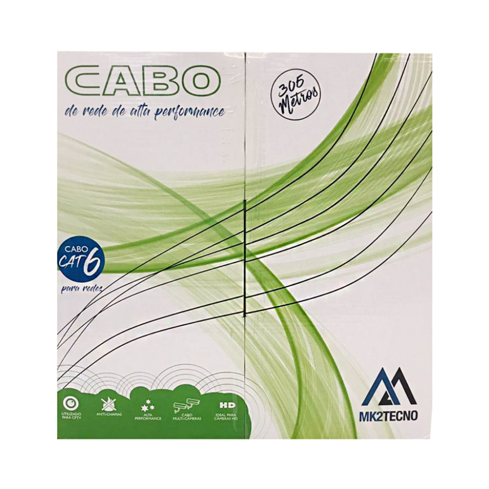 Caixa de Cabo Rede 23AWG Cat.6 4 Pares UTP/CFTV MK2 V06 Tecno 1000Mbps Preto