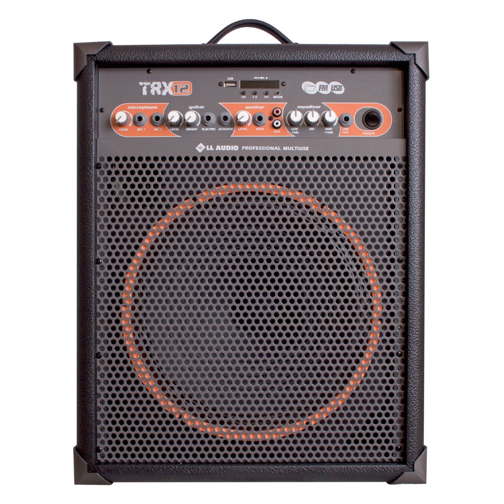 Caixa de Som LL Áudio TRX12 Amplificada, Multiuso, 80W RMS, Bluetooth, USB, FM, Microfone Sem Fio, Bateria 6h, Preto