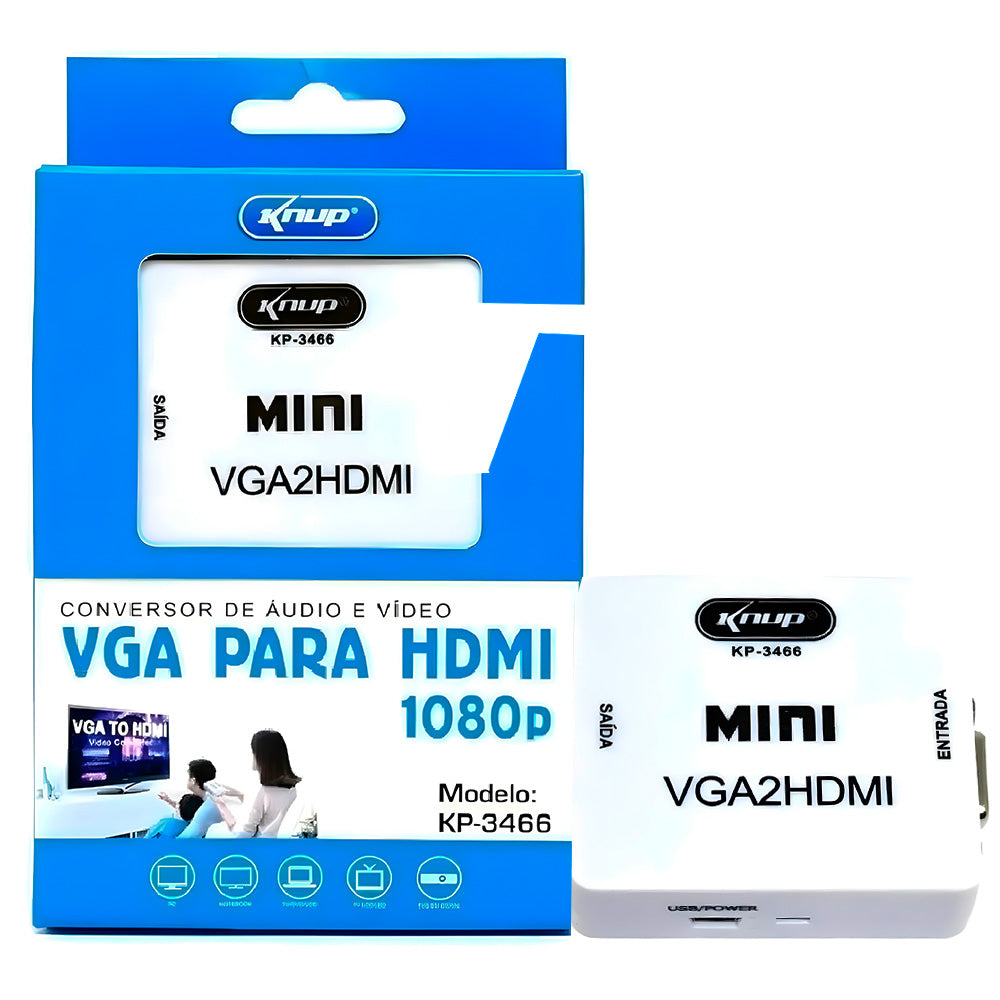 Conversor de Audio e Video VGA para HDMI 1080P KNUP - KP-3466