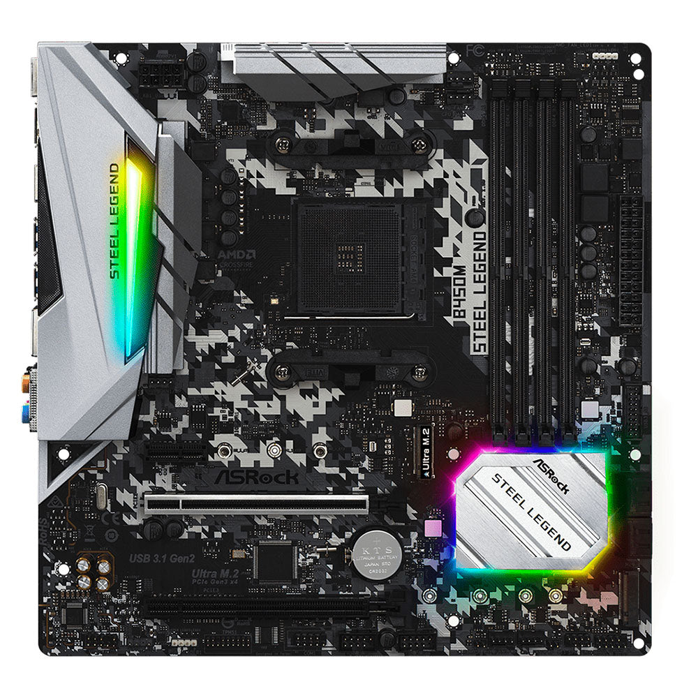 Placa Mãe AM4 B450M ASRock Steel Legend Com 4 Slots DDR4 , USB 3.1/Type-C/Displayport, HDMI