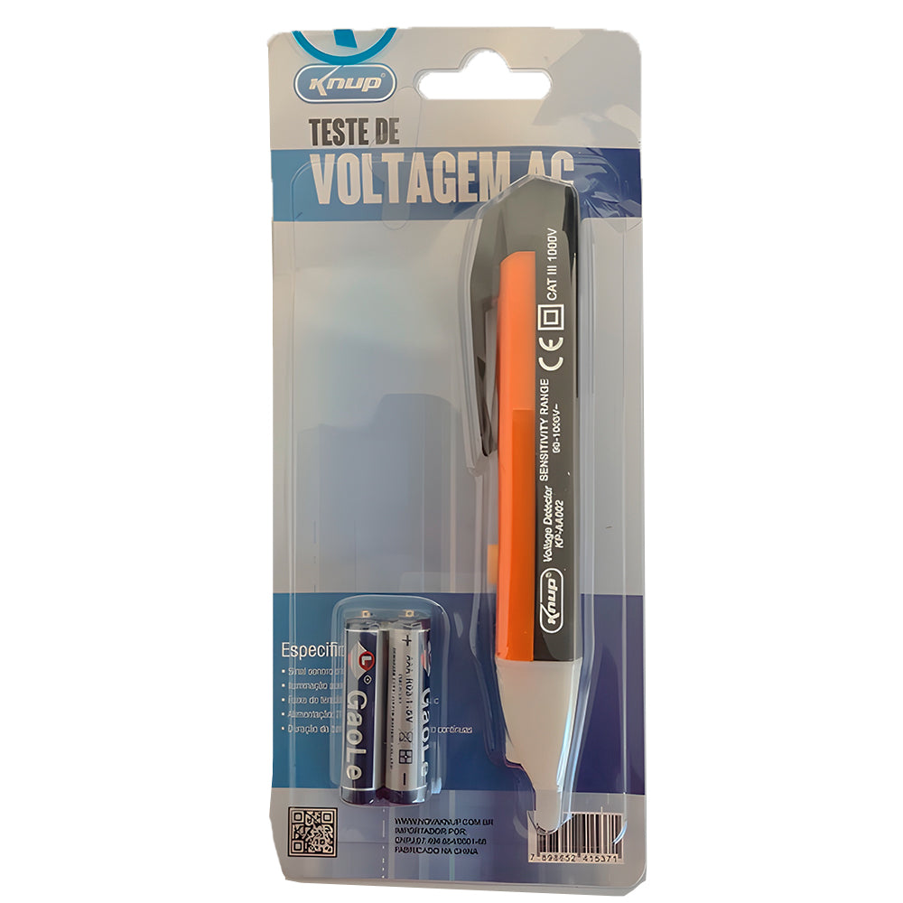 Caneta Detectora de Tensão Com Luz e Alerta Sonoro 90v a 1000v Com Pilhas KNUP - KP-AA002
