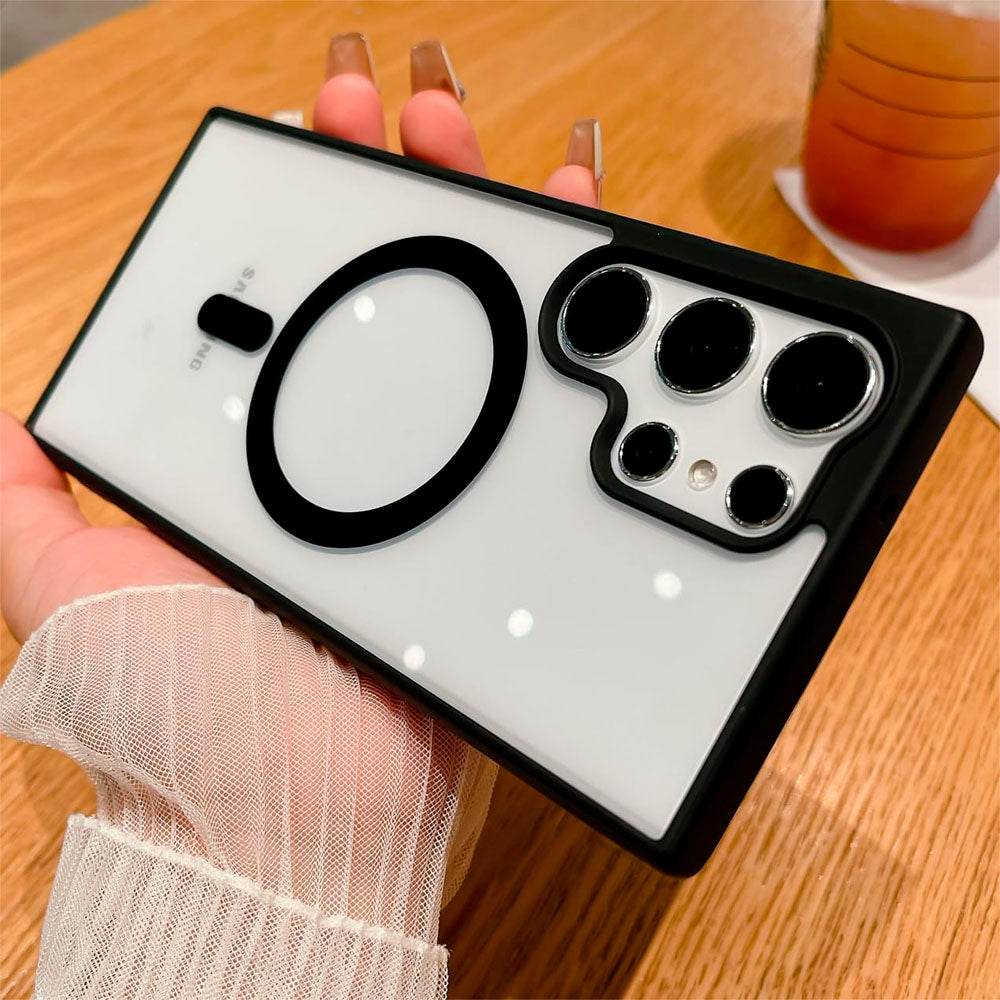 Capa Transparente Com Suporte A Carregamento Magnético Para Samsung S24 Ultra - Preto