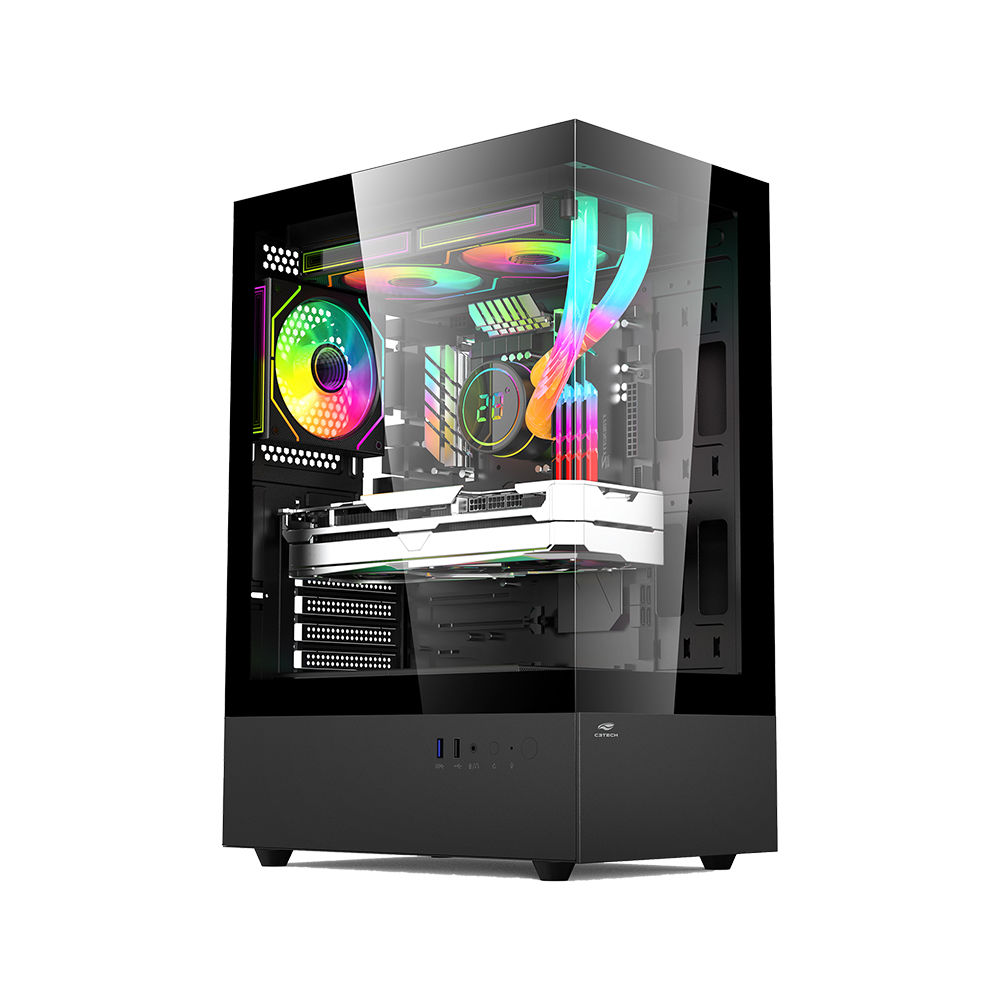 Gabinete Gamer Aquário C3Tech MT-G860BK, Mid Tower, Vidro Temperado, Compatível Water Cooler, S/ Fonte, Preto - Aquarius