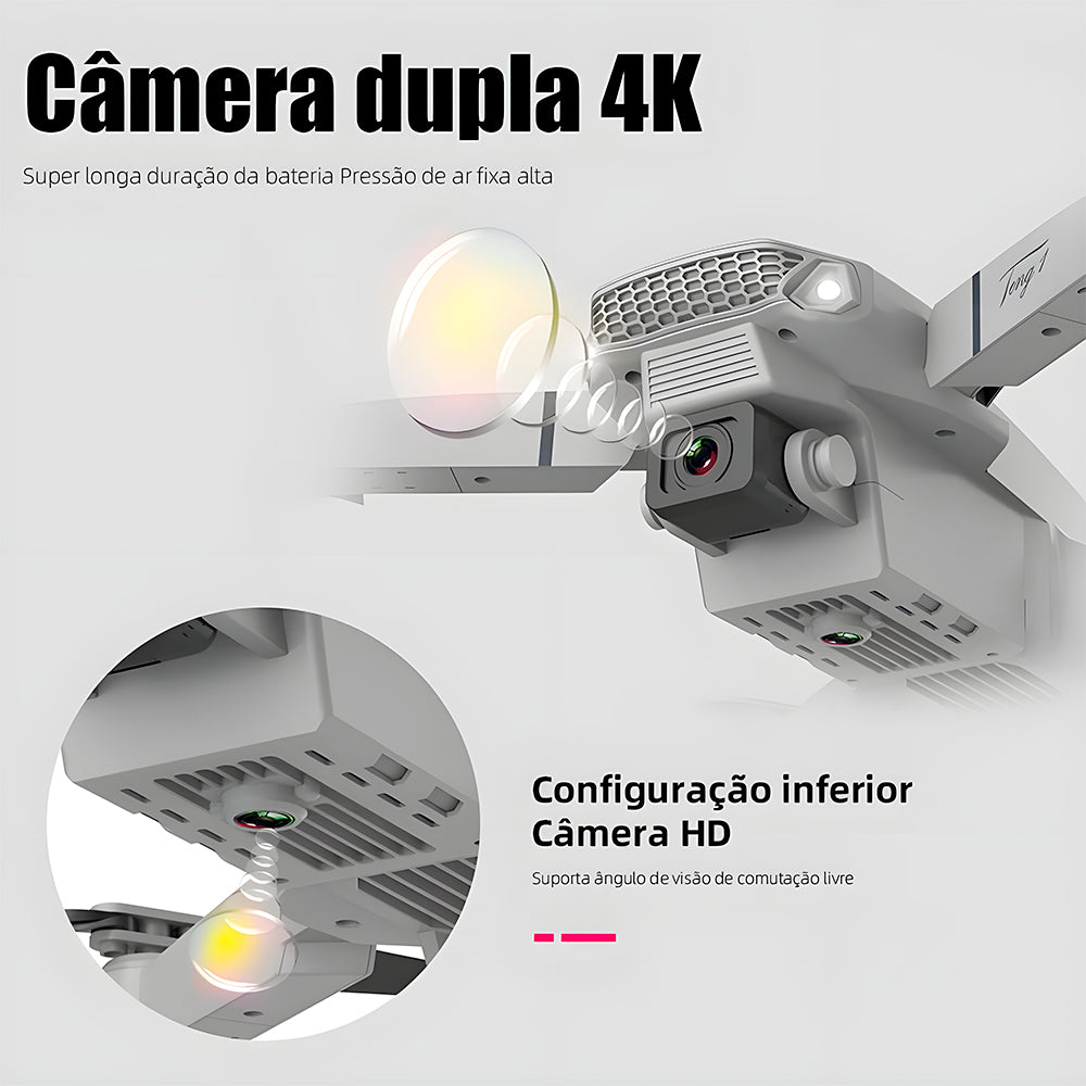Drone E88 - Pro, Com Câmera 4K, Quadricóptero, FPV, Wi-Fi, UHD, Dobrável - Preto