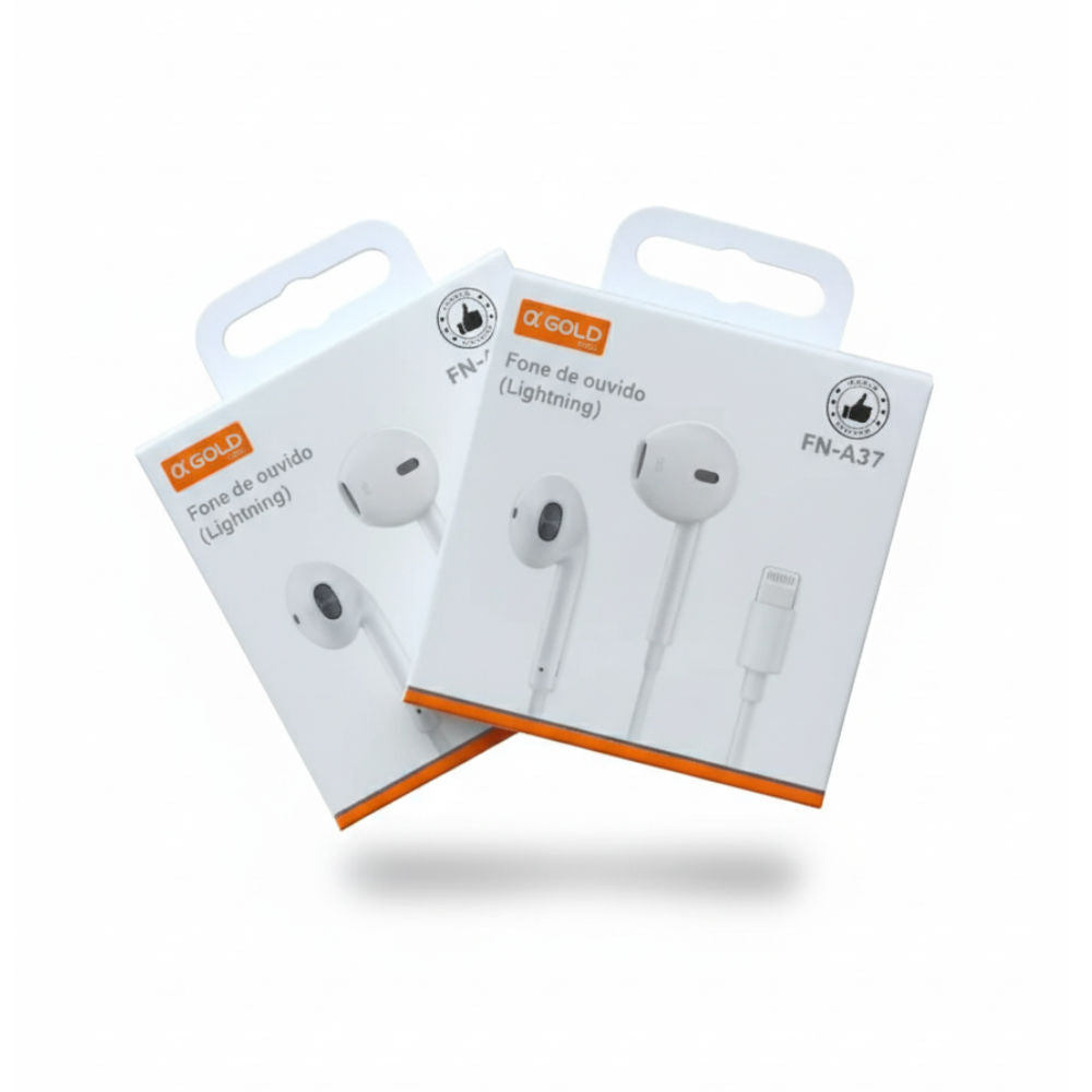 Fone De Ouvido Stereo, Lightning, para iPhone, com Microfone, Fio 1.2 Metros, A'Gold, FN-A37 - Branco