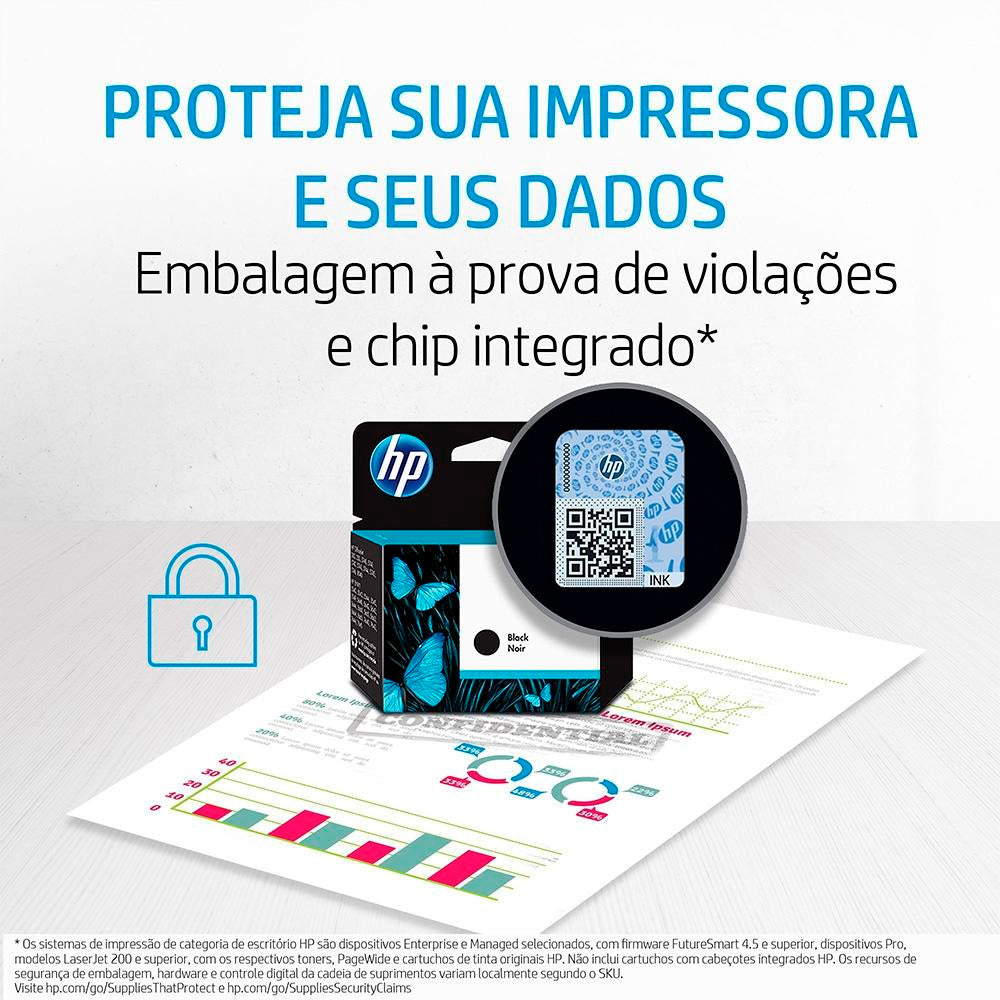 Cartucho de Tinta HP 664, Preto, Original, F6V29AB, Para HP Deskjet 2136 2676 3776 5076 5276