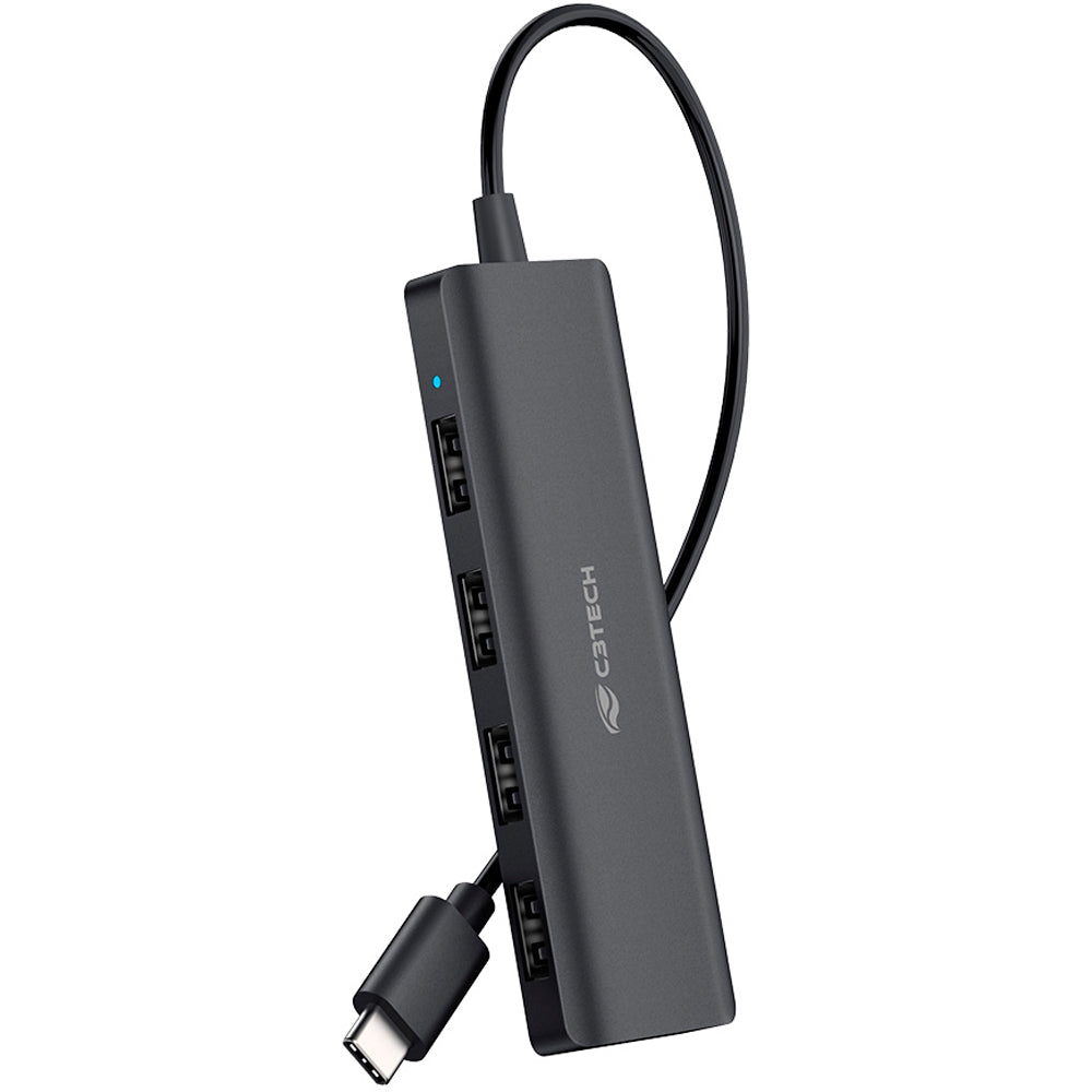 HUB USB Tipo-C 2.0 Com 4 Portas USB 2.0 HU-C230BK Plug And Play - C3Tech