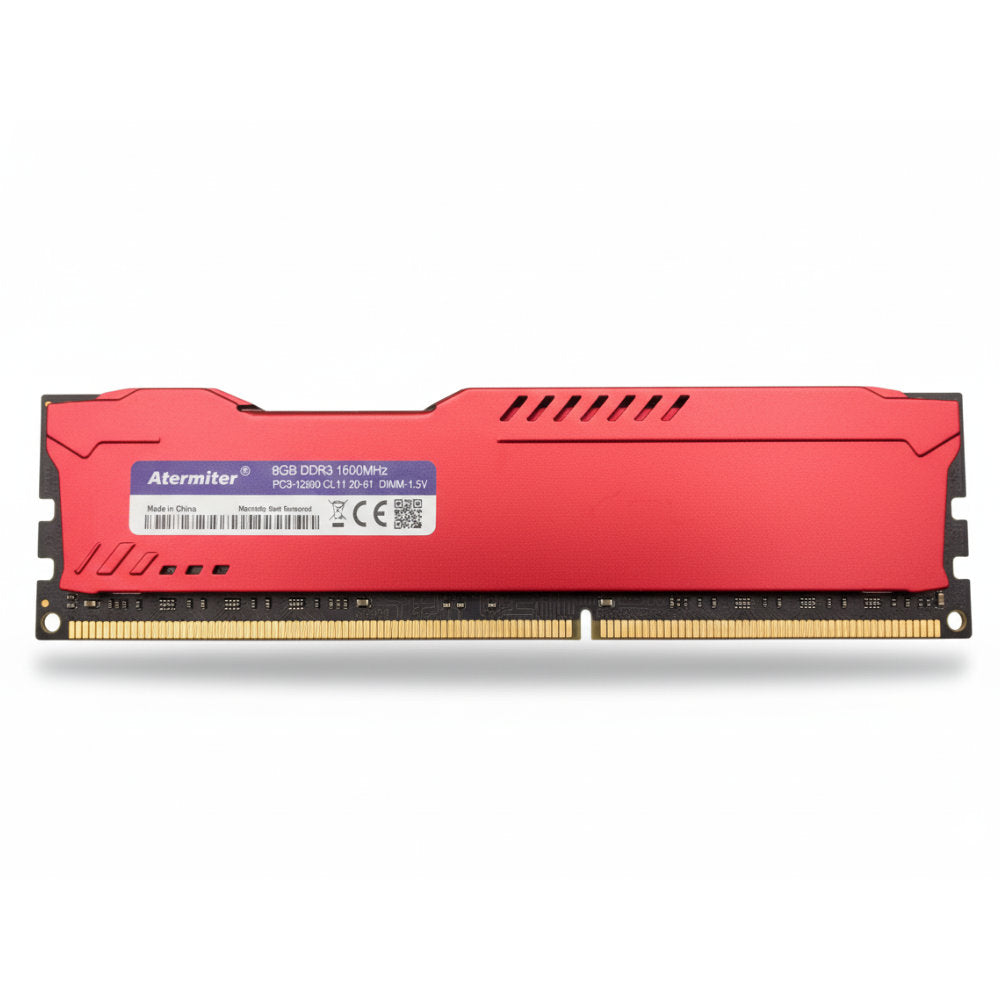 Memória RAM Gamer Desktop Atermiter 8GB 1600MHz DDR3, PC3-12800-CL11, DIMM, 1.5V, com Dissipador Vermelho