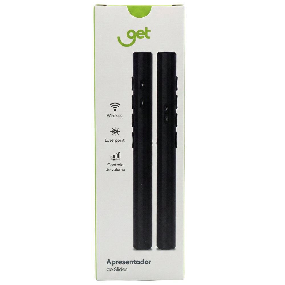 Apresentador de Slides Wireless, Controle de Volume, com Laserpoint, GET, Preto
