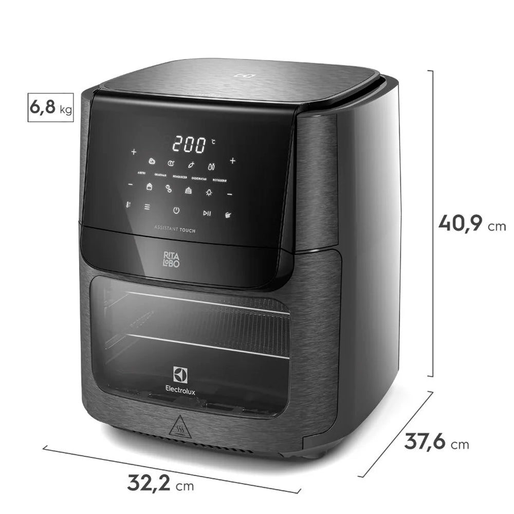 Airfryer Elétrica Forno Oven 12L, Electrolux EAF90 Digital, Receita Programada 2 Bandejas Espeto Giratório 1700W Grafite