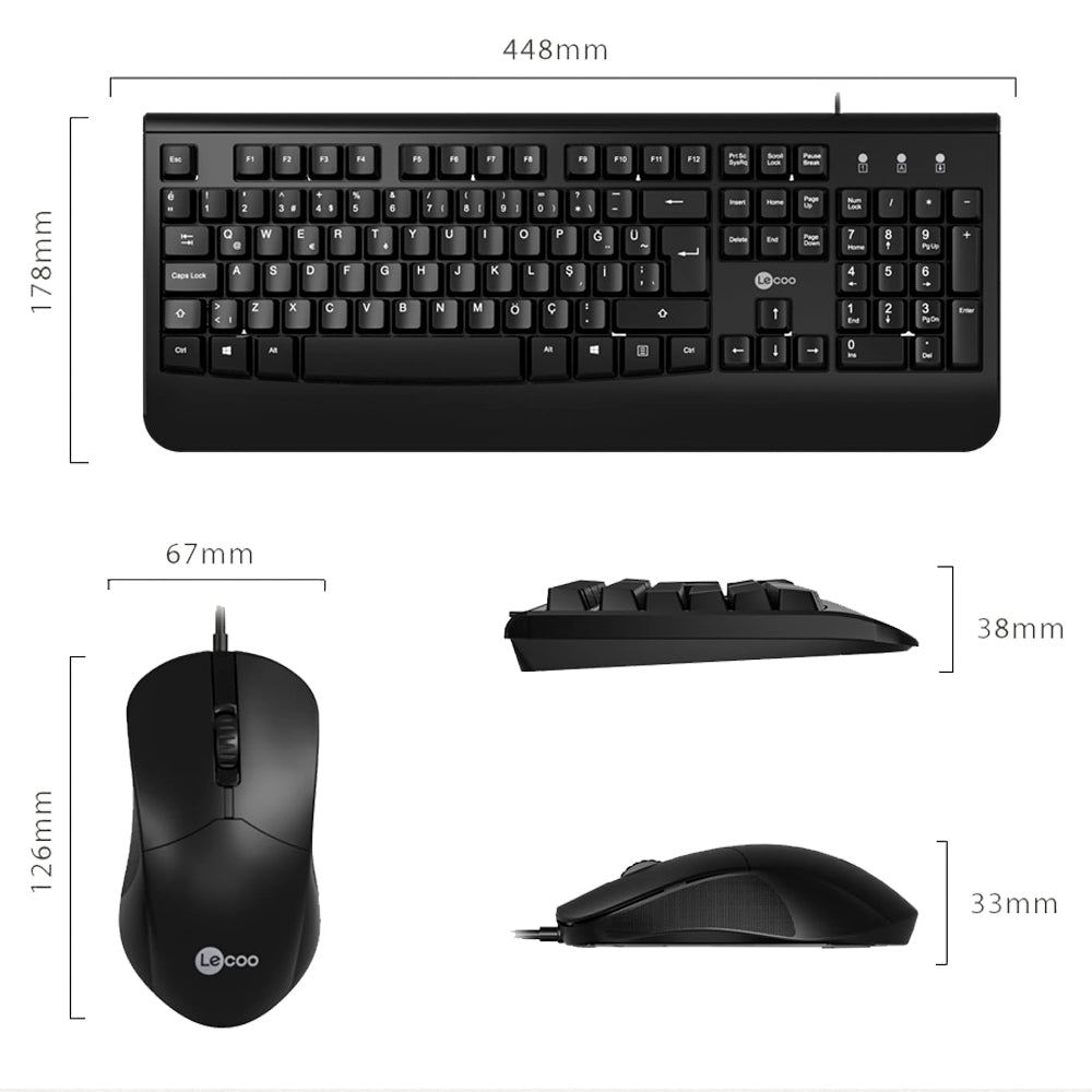 Kit Teclado e Mouse USB Plug and Play CM105 Lecoo, Mouse 1.200DPI 3 Botões Ambidestro, Teclado 104 Teclas ABNT2 - Preto
