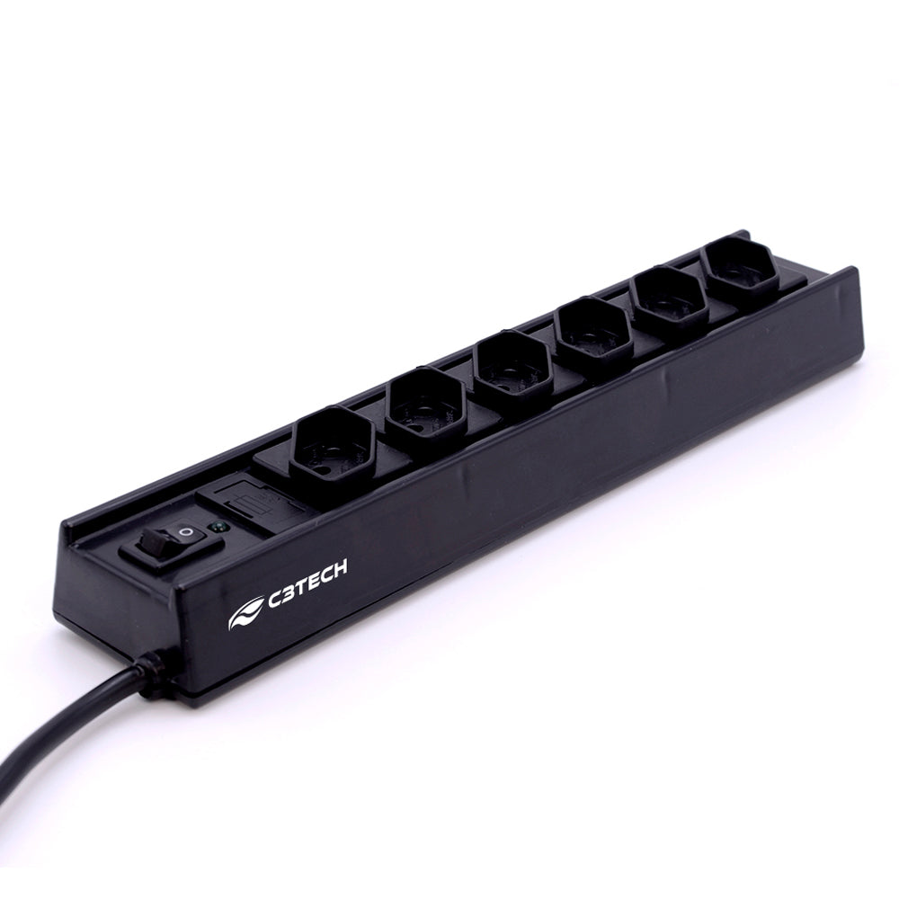 Extensão Filtro de Linha Com 6 Tomadas, Bivolt, FL-61BK, C3Tech - Preto