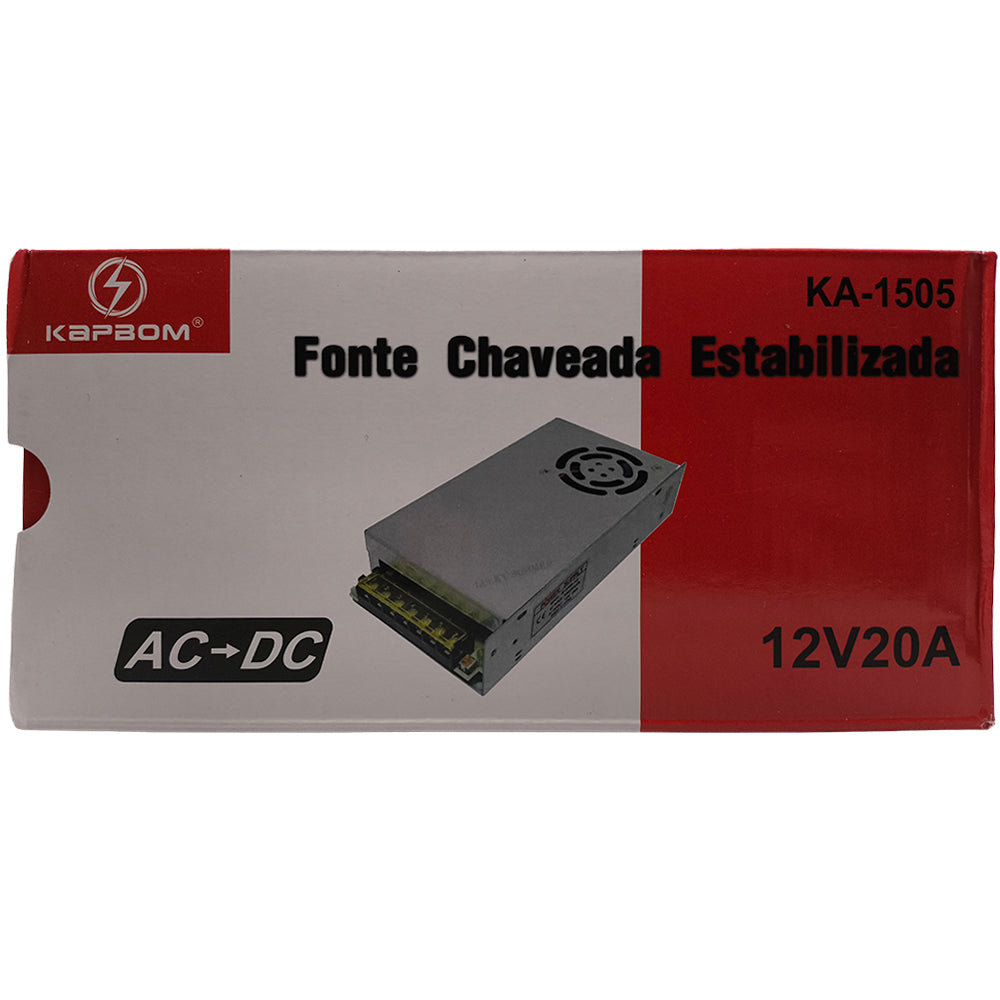 Fonte Chaveada Estabilizada, Potência 12V, 20A, 240W, Kapbom, AC-DC, KA-1505