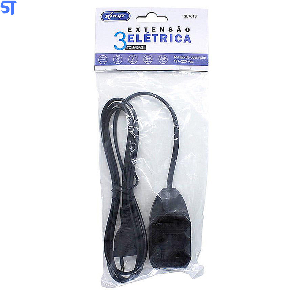 Extensão Elétrica 3 Tomadas 1.5 Metros Knup SL7013 - Preto