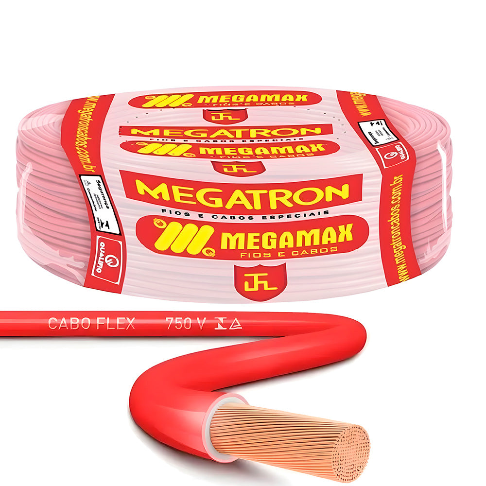 Rolo 100 Metros Cabo de Energia Flexível 4,0mm, 750V, Megatron - Vermelho