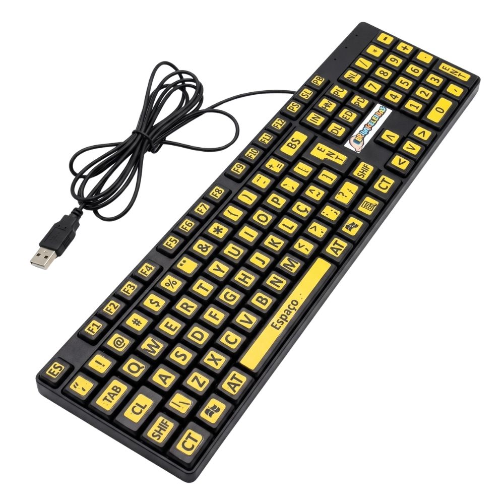 Teclado PNE Ampliado Adaptado Em Braille - Baixa Visão E Braille Preto Português Brasil