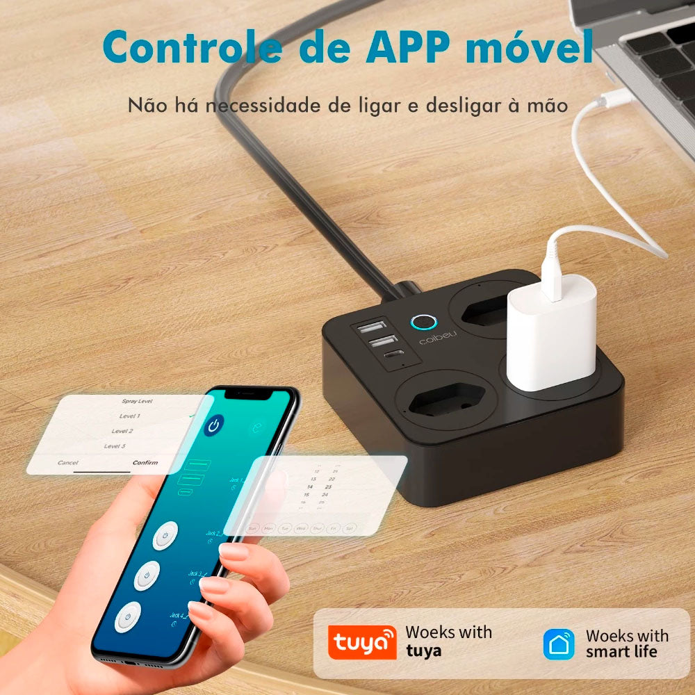 Extensão Inteligente, 3 Tomadas, 2 Entradas USB, 1 Entrada USB-C, Controle Por Voz, Compatível Alexa, Bivolt, Preto