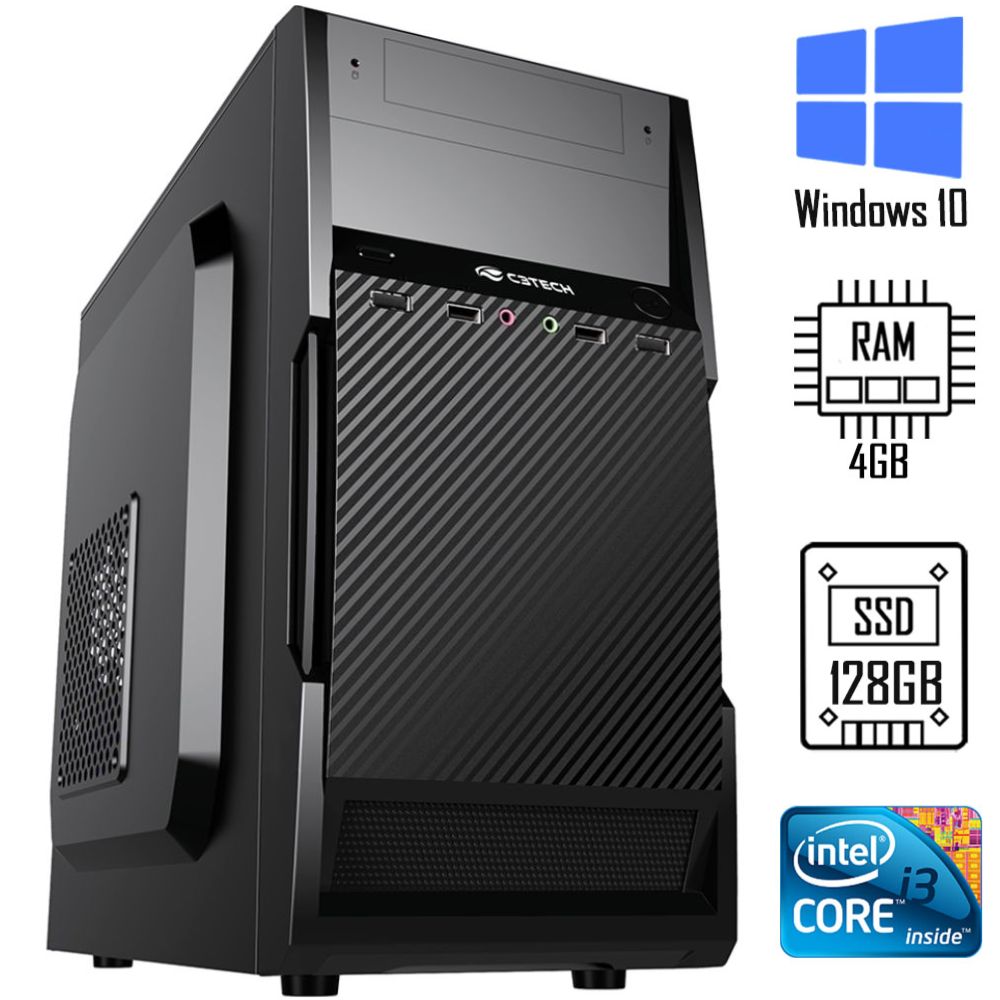 Computador Core i3-3220- HD SSD ST 128GB - Memória 4GB - Gab MT-25V2BK- Windows 10