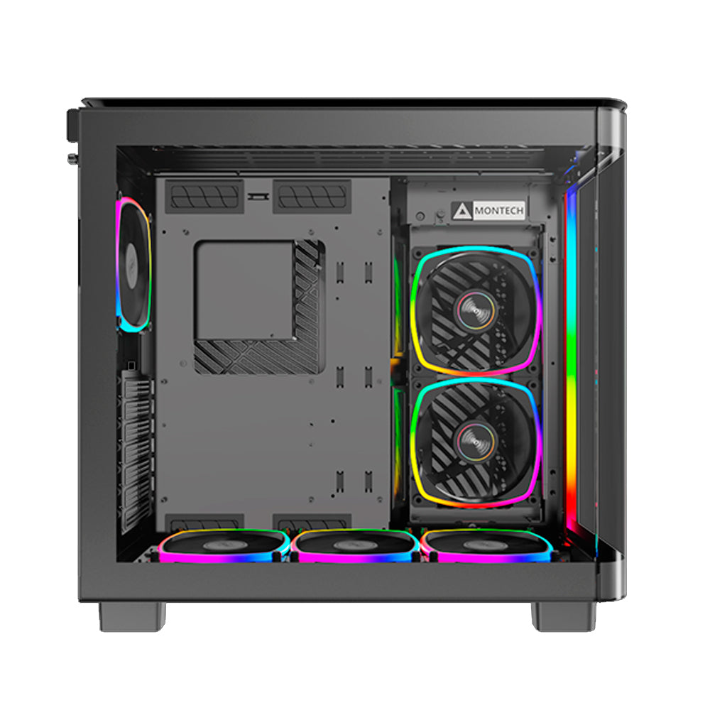 Gabinete Gamer Montech King 95 Pro, ARGB, Mid Tower ATX, Vidro Temperado, Sem Fonte, Com 6 Fans - Preto