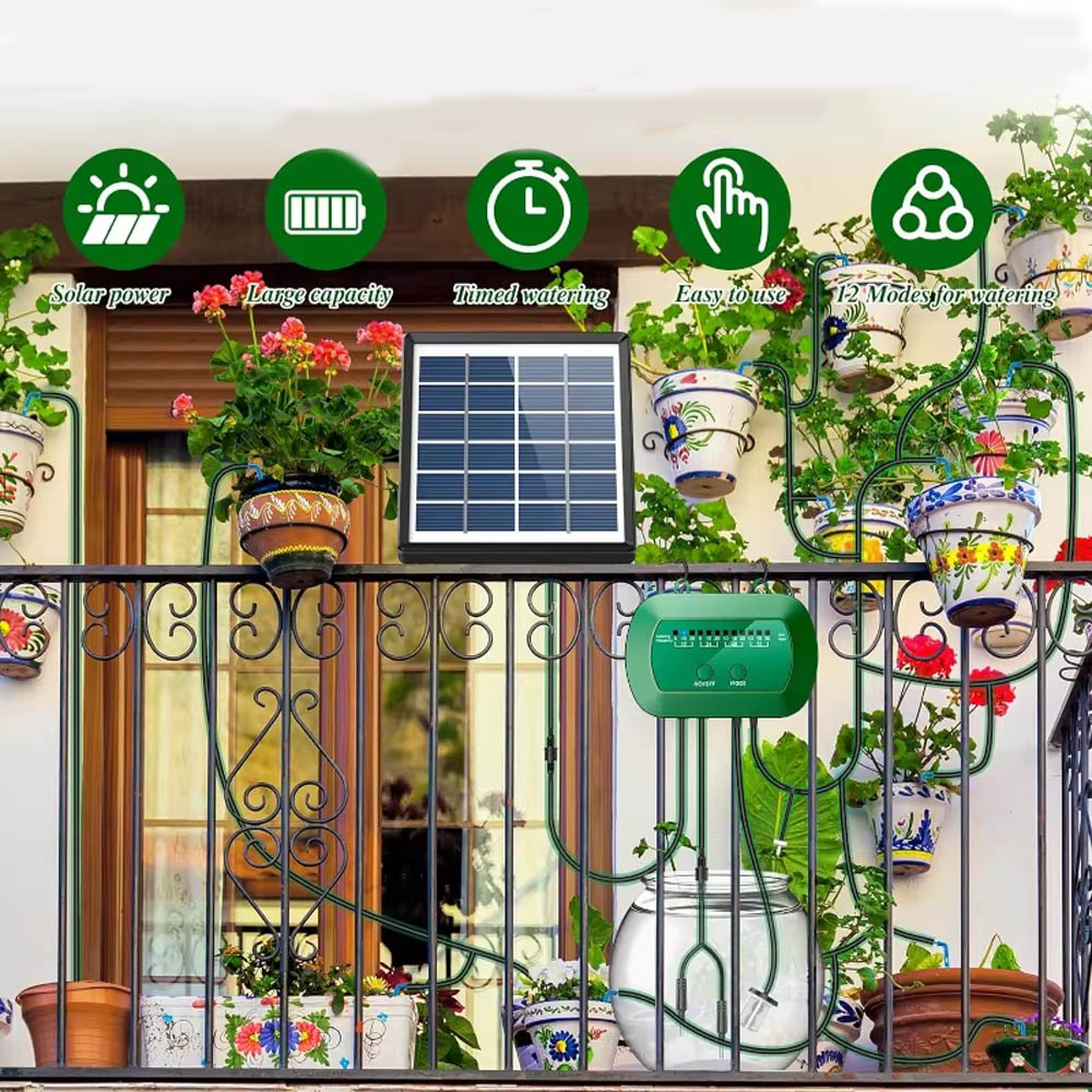 Kit de Irrigação Alimentado Com Painel Solar de 2W, Com Sistema de Rega Automático