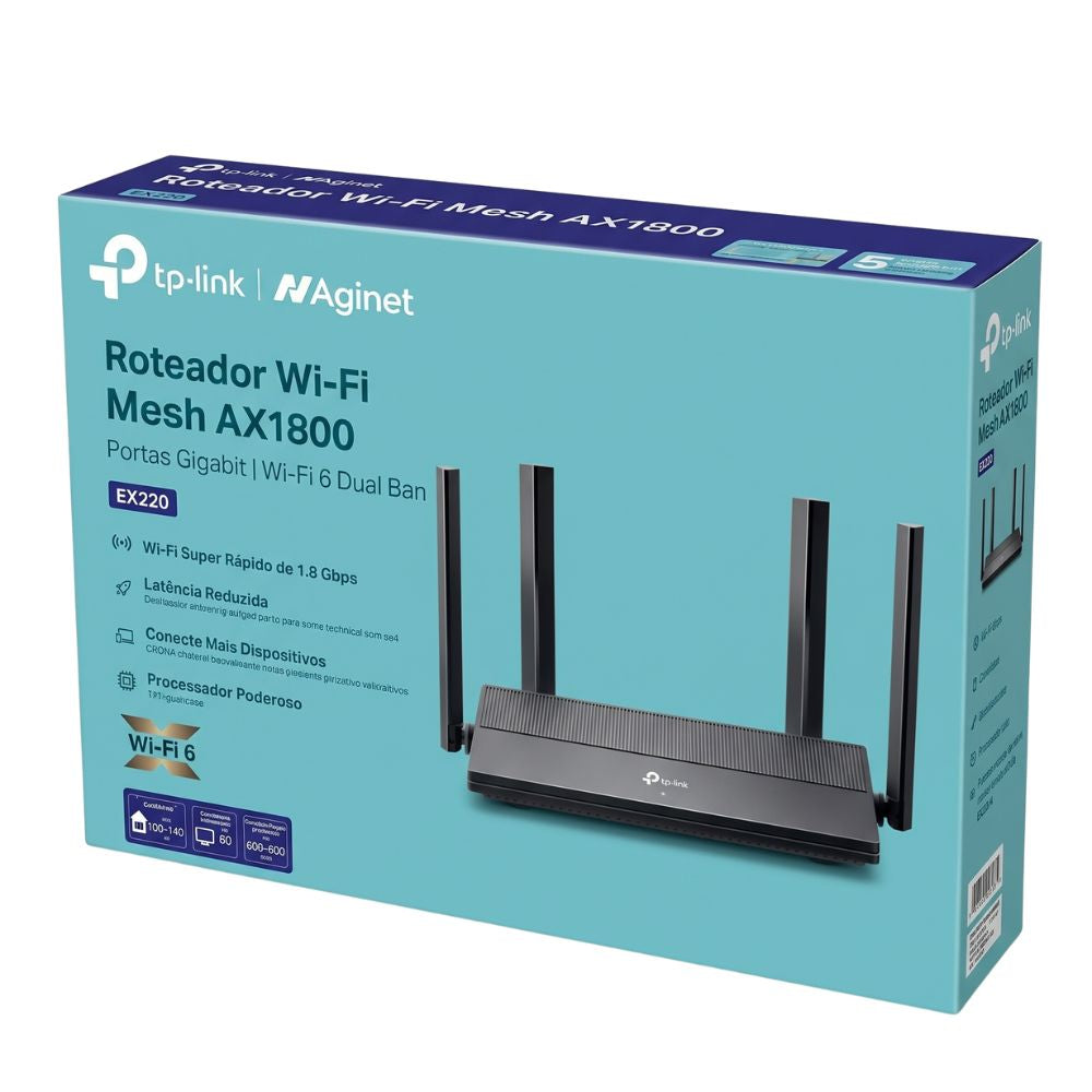 Roteador TP-Link Gigabit AX1800, Wi-Fi 6, Dual Band EX220 Até 1.8Gbps