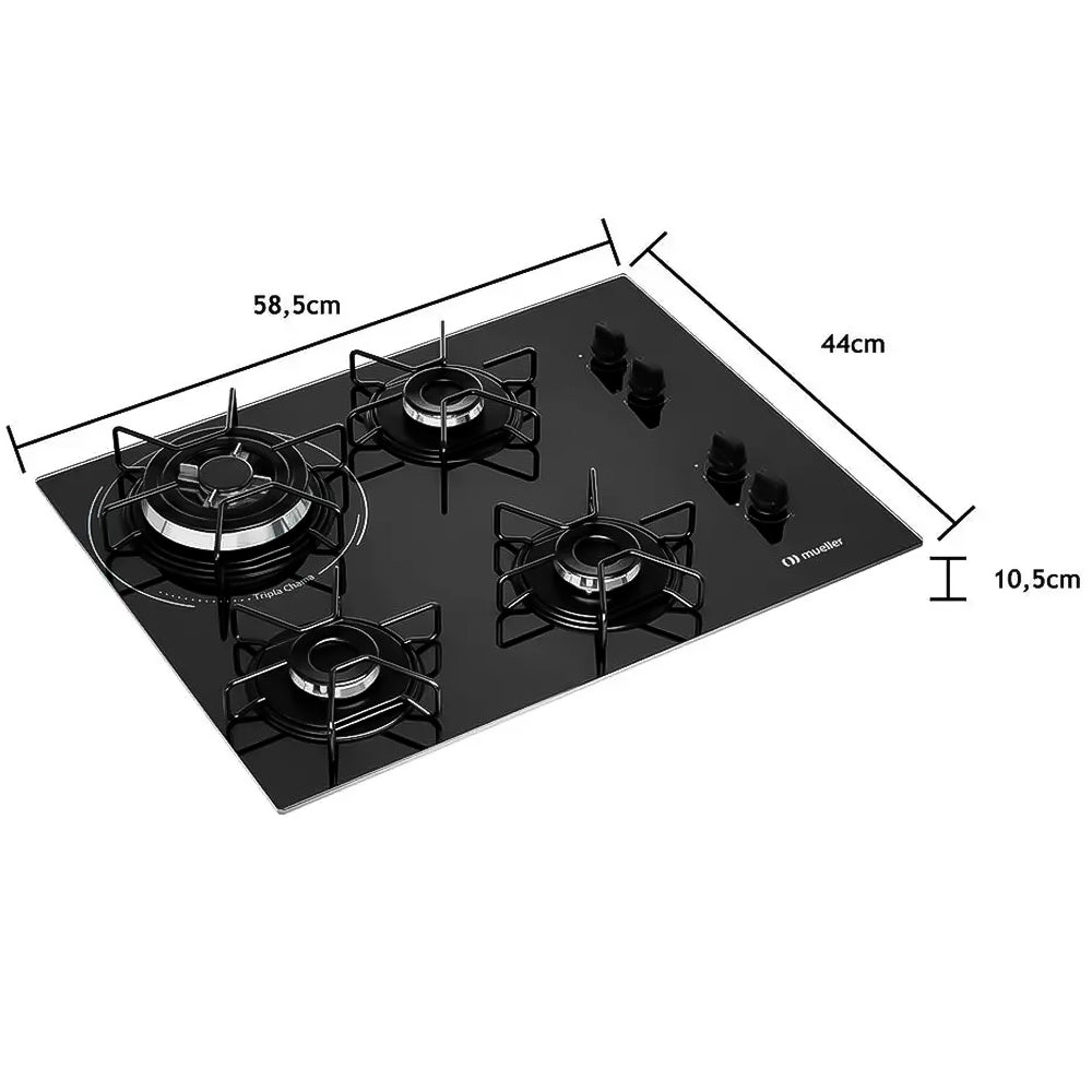 Fogão Cooktop Mueller 4 Bocas G5,  Ultra Chama Com Queimador Tripla Chama Mcg134bg1- Preto, Bivolt