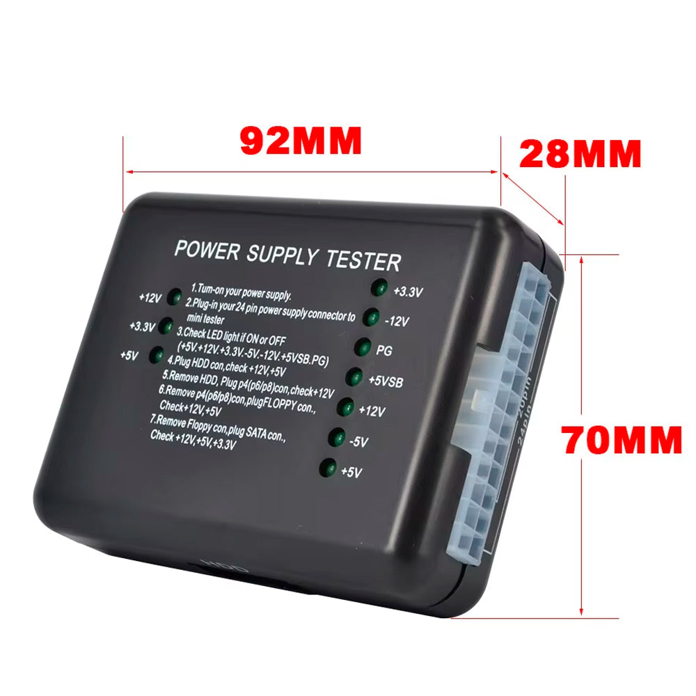 Testador De Fonte de Alimentação ATX 20/24 Pinos Com Indicadores LED - Preto