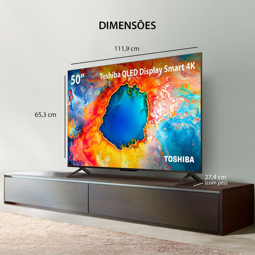 Smart TV 50" 4K UHD QLED Toshiba 50C450NS Dolby Vision Atmos, Bluetooth, HDMI e Wi-Fi (Preto)