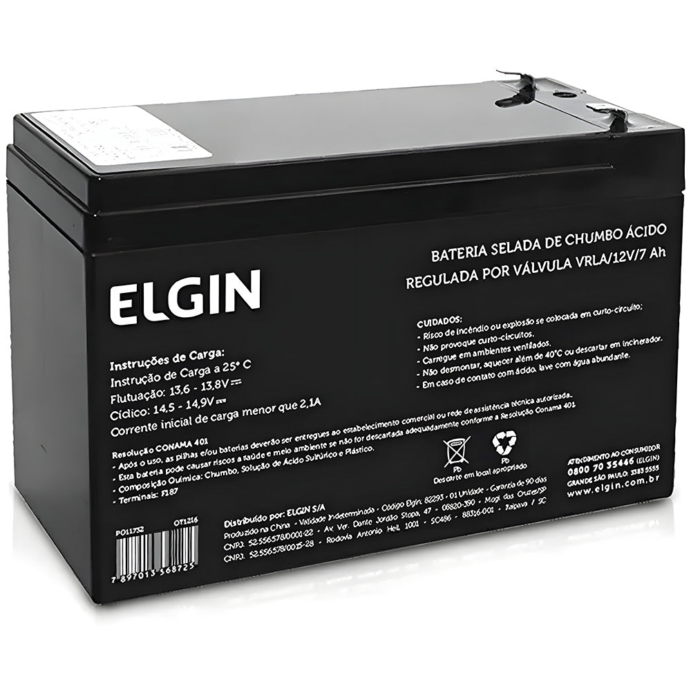 Bateria Para Nobreak 12V, 7Ah Selada, Elgin ELE000000082293, Chumbo, VRLA