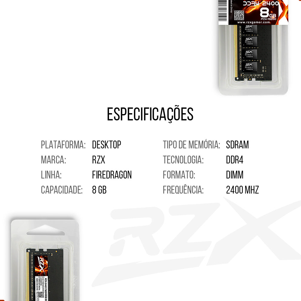 Memória RAM Gamer Desktop 8GB 2400MHz DDR4 FireDragon - RZX