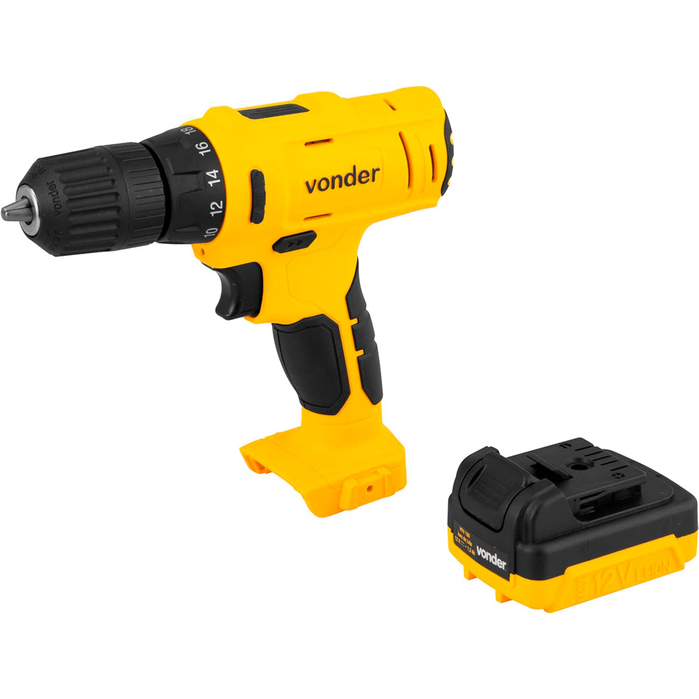 Parafusadeira Furadeira PFV120 a Bateria 12V de Li-Ion 3/8 Pol, Com Carregador Bivolt e Maleta, VONDER-6001100120