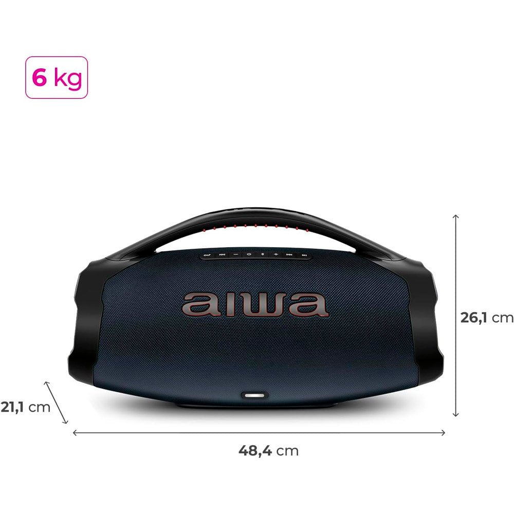 Caixa de Som Boombox Plus AIWA BBS-01-LBL , USB RGB, 200W RMS, IP66 Com Alça, 30h de Bateria, Bluetooth 5.3,TWS