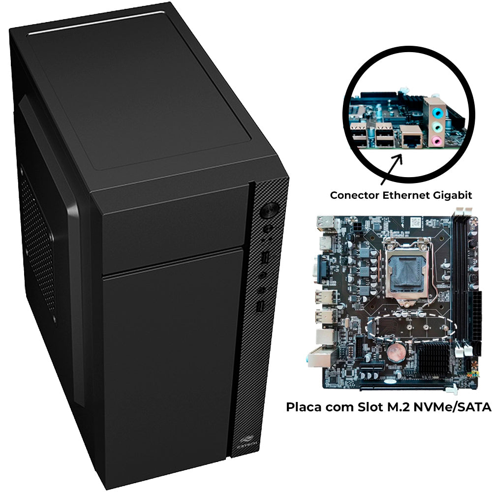 Computador Core i5 2320, SSD 240GB, Memória Ram 8GB, Gab MT-34BK, GT H61-Slot M2 Nvme, Rede Gigabit, Windows 10