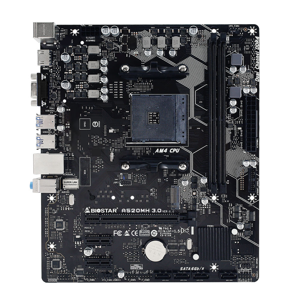 Placa-Mãe Biostar A520MH 3.0 AM4, DDR4 64GB, HDMI, Slot M.2 NVMe, Micro ATX, Suporte Ryzen 3ª/4ª Geração