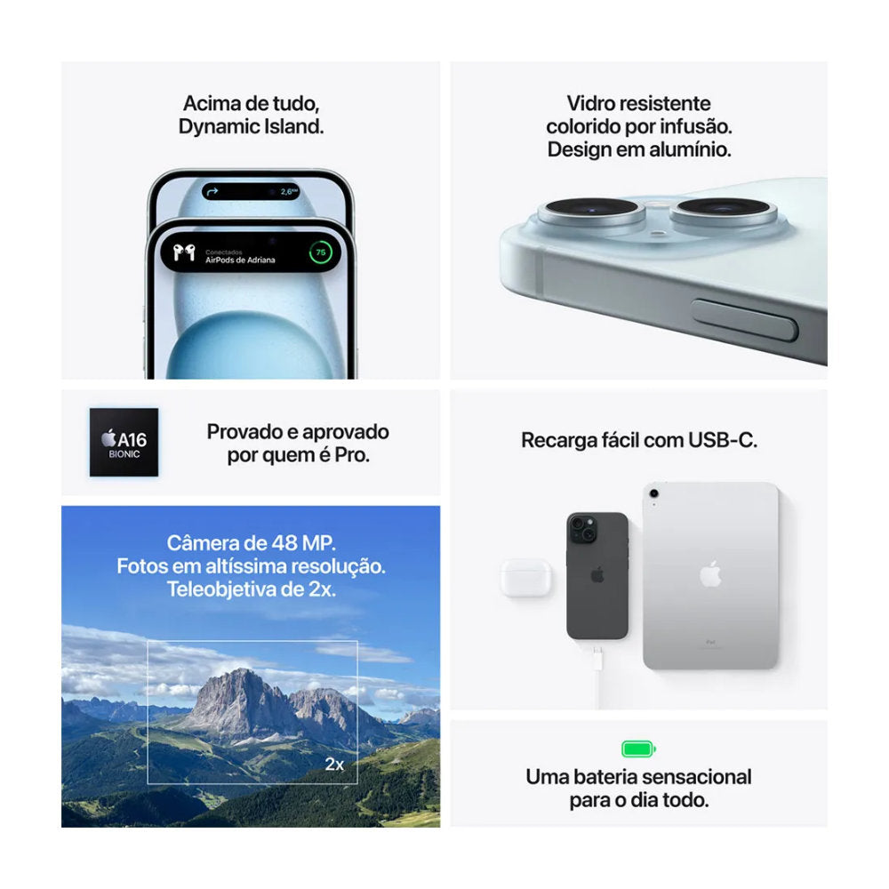 iPhone 15 Apple 256GB Rosa 5G Câmera 48Mp MTP73BR/A Nacional