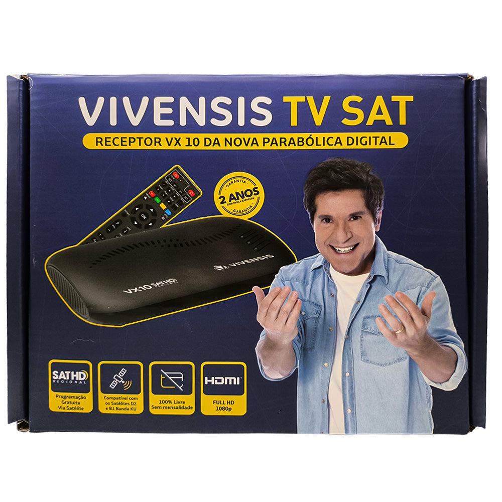Receptor de TV Digital Vivensis, Full HD, Smart Via Satelite, VX10, Bivolt, Preto