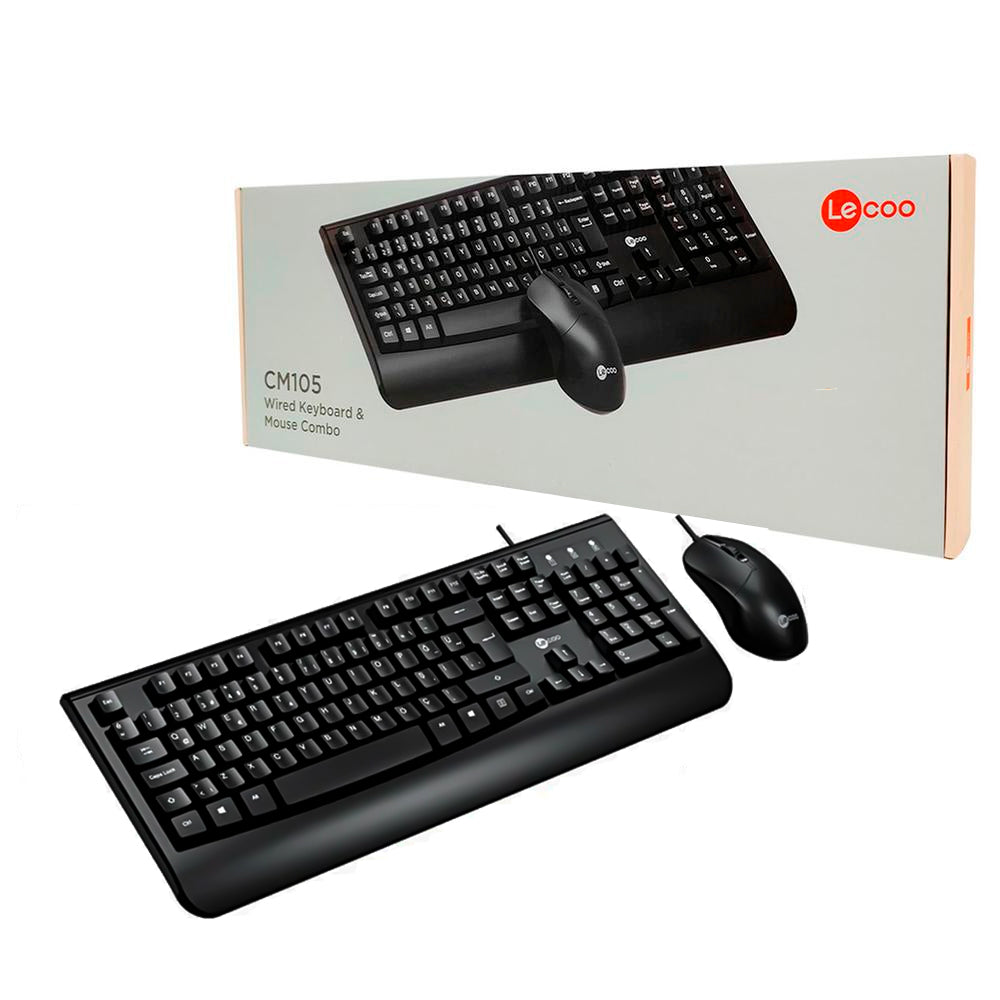 Kit Teclado e Mouse USB Plug and Play CM105 Lecoo, Mouse 1.200DPI 3 Botões Ambidestro, Teclado 104 Teclas ABNT2 - Preto