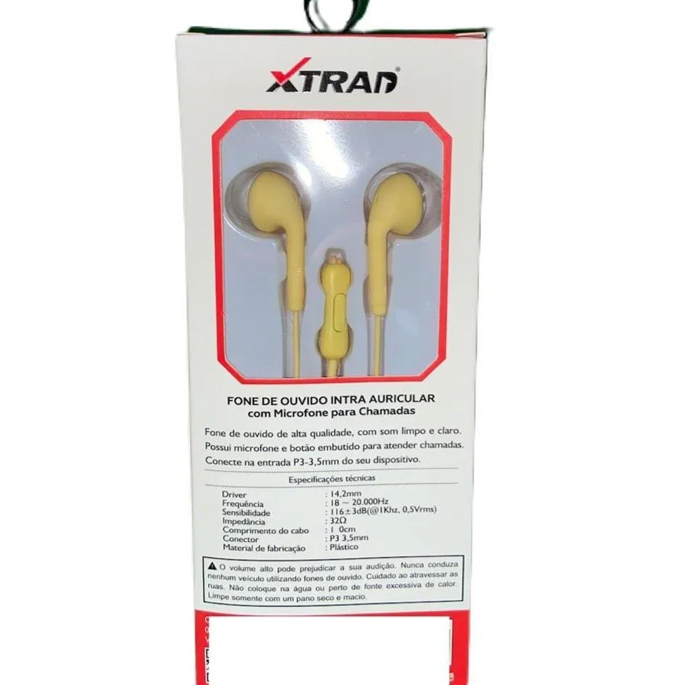 Fone De Ouvido Estéreo Com Microfone Xtrad Amarelo- LC-857