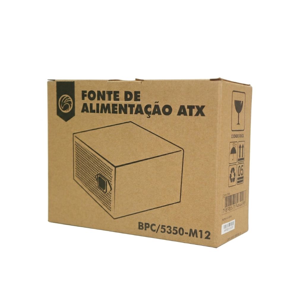 Fonte de Alimentação ATX 500W BRAZILPC BPC/5350B-M12 12X12CM 24 Pinos C/Cabo