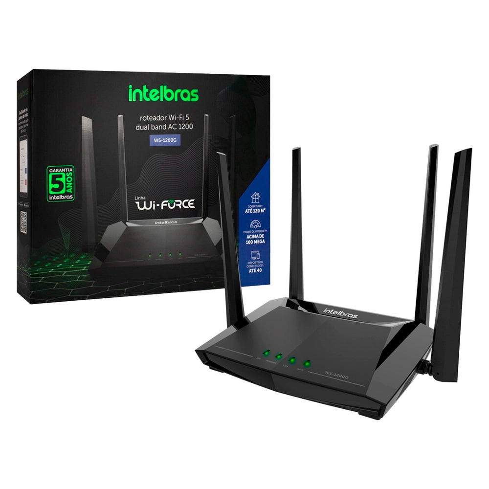Roteador Wifi 5 Repetidor Wireless Intelbras Wi-Force W5-1200G Dual Band AC1200 Gigabit Plano Acima 100Mbps, Até 120m²