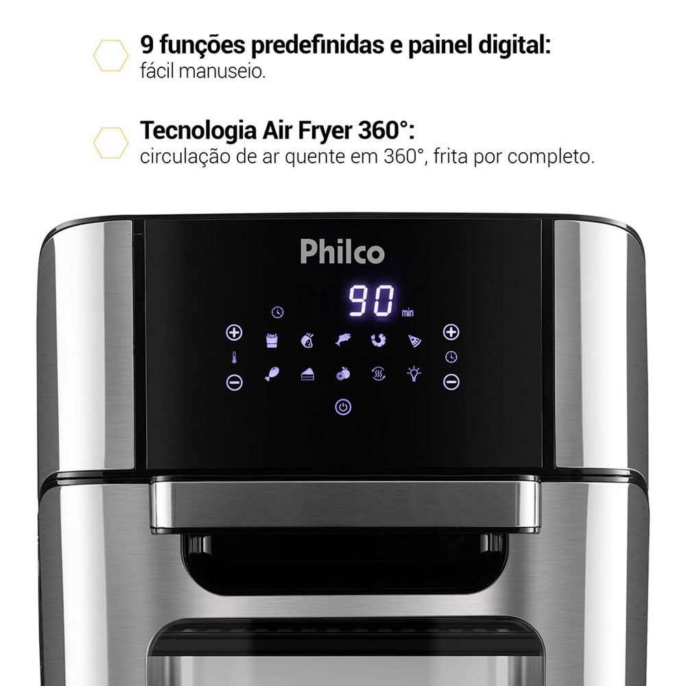 Air Fryer Oven 4 em 1 Philco 12 Litros 1800W PFR2200P 220V Preto/Prata
