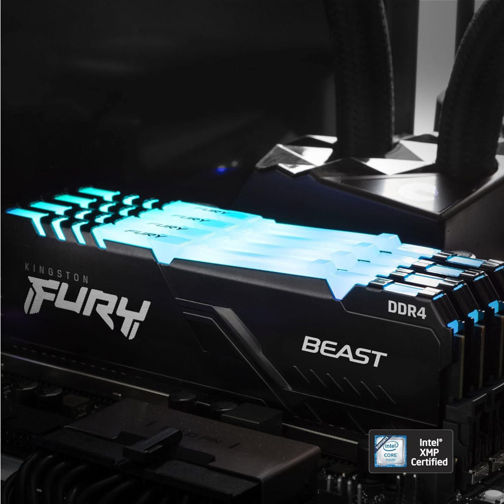 Memória RAM Kingston Fury Beast RGB 8GB (1x8GB) DDR4 3200MHz, CL16, 1.35V XMP 2.0, Preto, KF432C16BBA/8