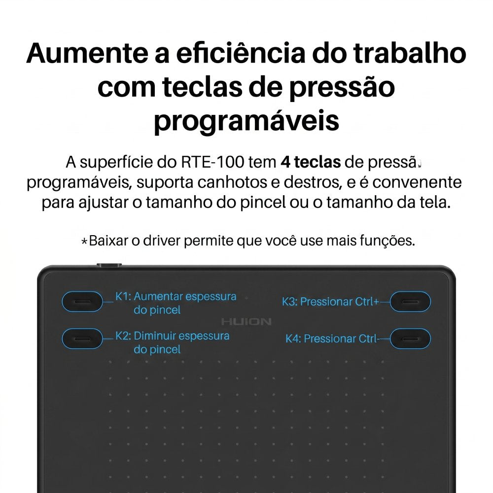 Mesa Digitalizadora Huion Inspiroy 5", com Caneta, 8192 Níveis de Sensibilidade, 4 botões programáveis, USB, Preto - RTE