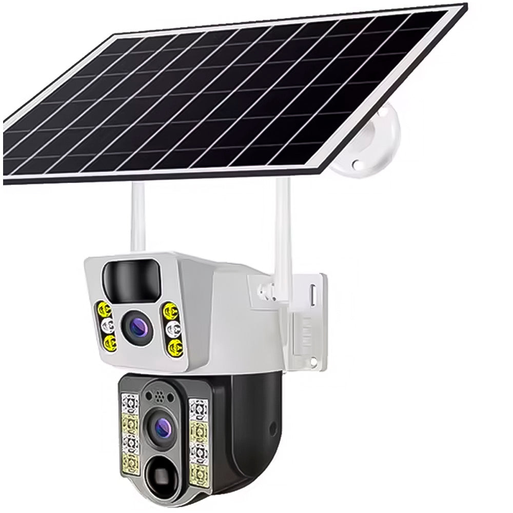 Câmera de Segurança IP Externa Com Paínel Solar, 8MP Full HD, 2.4GHz Wi-Fi, Lente Dupla, Detector de Movimento