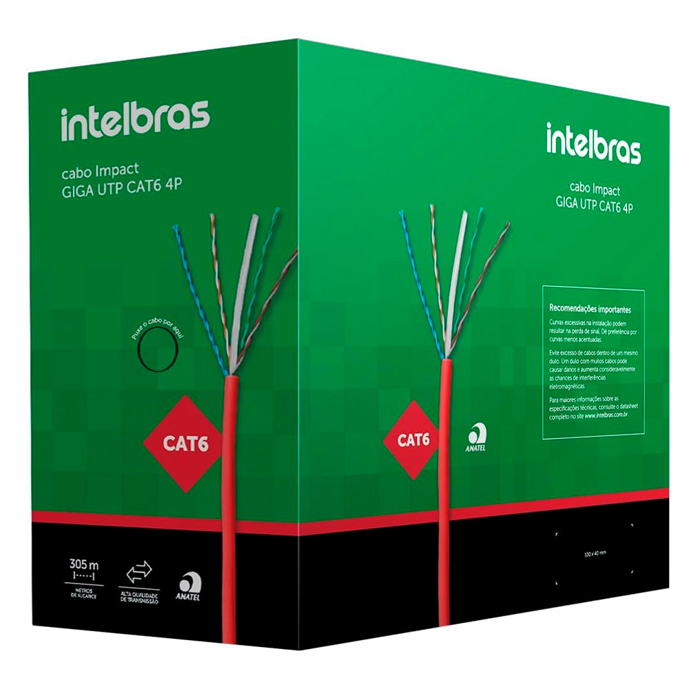 Caixa Cabo de Rede 305 Metros, Impact Giga UTP CAT6 IG6CCZ 4P Intelbras, 100% Cobre - Cinza