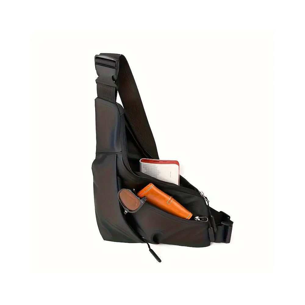 Bolsa Transversal, Slim Bag, 3 Bolsos, Peito E Ombro. Unissex, Resistente e Elegante - Cinza