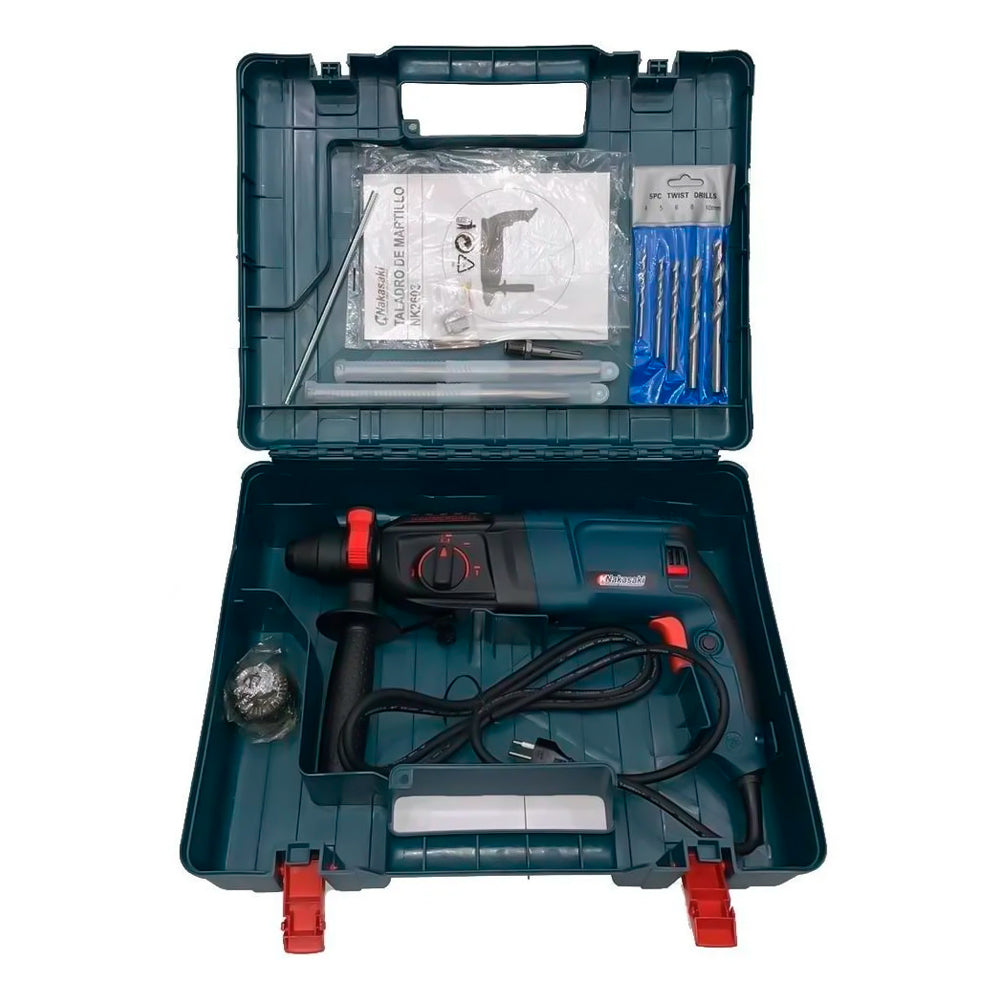 Furadeira Rotatoria 220v com 12 Peças NAKASAKI Capacidade de Perfuração: Aço, Madeira e Concreto - NK2603