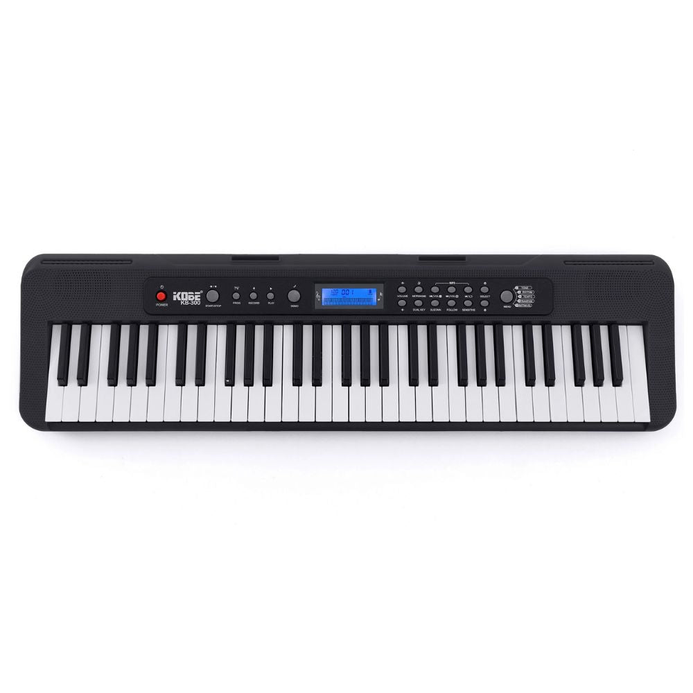 Kit Teclado Musical Kobe KB-300 com 61 Teclas Sensíveis ao Toque ,Suporte em X10 e Capa de Transporte Preto